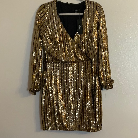 Lulus Dresses & Skirts - Lulu’s Gold Sequined Party Dress NWT Size XL
